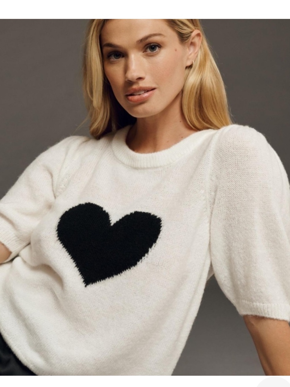 Anthropologie Maeve Puff Sleeve Heart Sweater